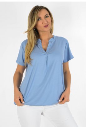 YESSTORY Divatos V-nyakú rövid ujjú egyszínű pamut gumis aljú ing felső