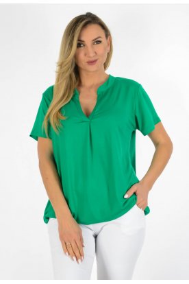 YESSTORY Divatos V-nyakú rövid ujjú egyszínű pamut gumis aljú ing felső