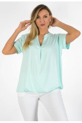 YESSTORY Divatos V-nyakú rövid ujjú egyszínű pamut gumis aljú ing felső