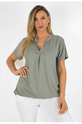 YESSTORY Divatos V-nyakú rövid ujjú egyszínű pamut gumis aljú ing felső