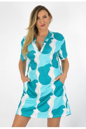 YESSTORY Divatos rövid ujjú zsebes egyedi mintás pamutkevert ingruha