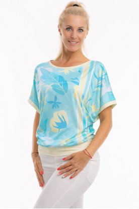 RUCY FASHION Rövid ujjú Aqua Garden nyári mintás passzés aljú felső