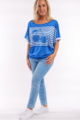 RUCY FASHION Rövid ujjú Cherry Bay csíkos tengerkék  passzés aljú felső