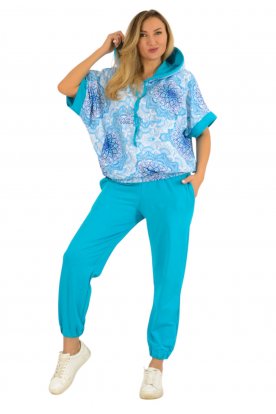 YESSTORY Divatos stílusos egyedi mintával kenguruzsebes gumis derekú pamut melegítő együttes