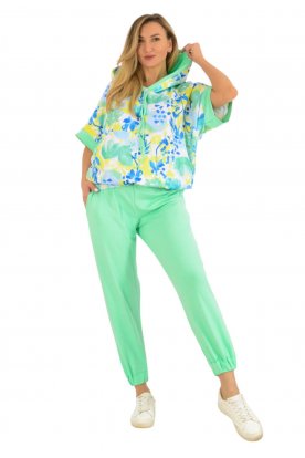 YESSTORY Divatos stílusos egyedi mintával kenguruzsebes gumis derekú pamut melegítő együttes