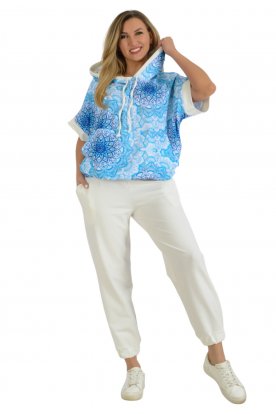 YESSTORY Divatos stílusos egyedi mintával kenguruzsebes gumis derekú pamut melegítő együttes