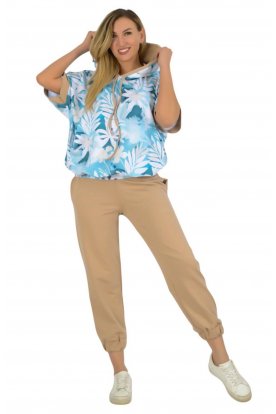 YESSTORY Divatos stílusos egyedi mintával kenguruzsebes gumis derekú pamut melegítő együttes