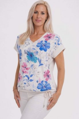 RUCY FASHION Alkalmi elegáns V nyakú női Adriana elegáns resort felső virág egyedi mintával oldalsó állítható kötő