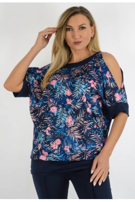 YESSTORY Divatos rövid ujjú  vállán nyitott, passzés aljú, pamutkevert tunika