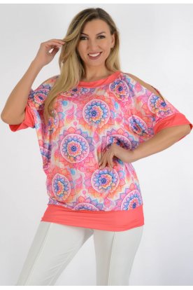 YESSTORY Divatos rövid ujjú  vállán nyitott, passzés aljú, pamutkevert tunika