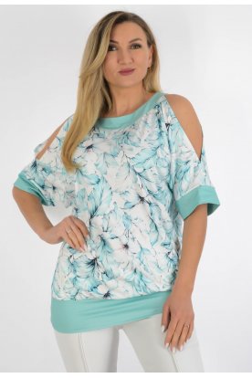 YESSTORY Divatos rövid ujjú  vállán nyitott, passzés aljú, pamutkevert tunika