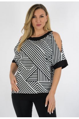 YESSTORY Divatos rövid ujjú  vállán nyitott, passzés aljú, pamutkevert tunika