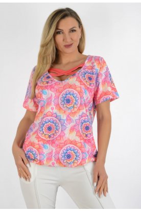 YESSTORY Divatos rövid ujjú keresztpántos, gumis aljú, pamutkevert felső