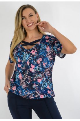 YESSTORY Divatos rövid ujjú keresztpántos, gumis aljú, pamutkevert felső