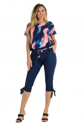 YESSTORY Divatos rövid ujjú alul megkötős, zsebes női overál