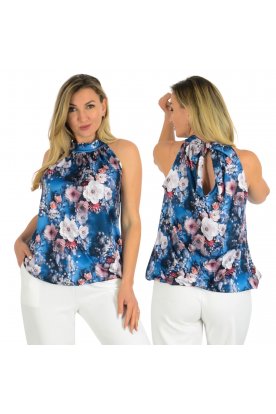 YESSTORY Divatos ujjatlan alul gumírozott hátul nyakban megkötős egyedi mintás felső