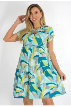 YESSTORY Divatos rövid ujjú V nyakú pamutkevert A-vonalú mini ruha