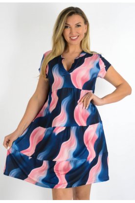 YESSTORY Divatos rövid ujjú V nyakú pamutkevert A-vonalú mini ruha