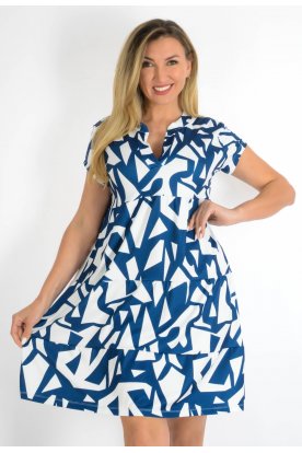 YESSTORY Divatos rövid ujjú V nyakú pamutkevert A-vonalú mini ruha