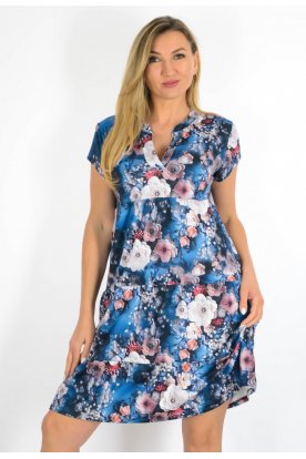 YESSTORY Divatos rövid ujjú V nyakú pamutkevert A-vonalú mini ruha