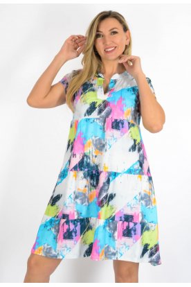 YESSTORY Divatos rövid ujjú V nyakú pamutkevert A-vonalú mini ruha