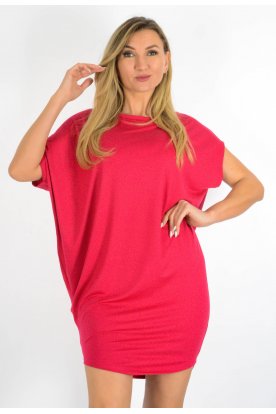 YESSTORY Stílusos aszimmetrikus rövid ujjú  bő fazonú egy színű pamutkevert tunika/ miniruha