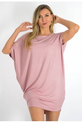 YESSTORY Stílusos aszimmetrikus rövid ujjú  bő fazonú egy színű pamutkevert tunika/ miniruha