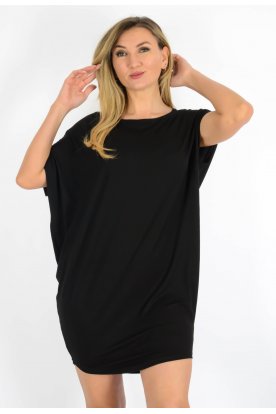 YESSTORY Stílusos aszimmetrikus rövid ujjú  bő fazonú egy színű pamutkevert tunika/ miniruha