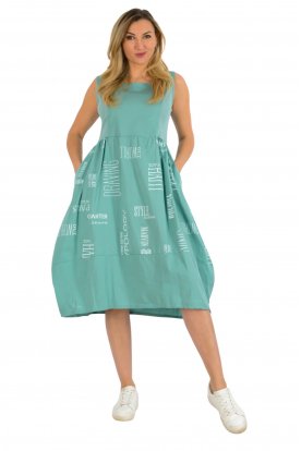 Divatos női ujjatlan zsebes egyedi mintával passzé-vászon kombinált midi hagymaruha