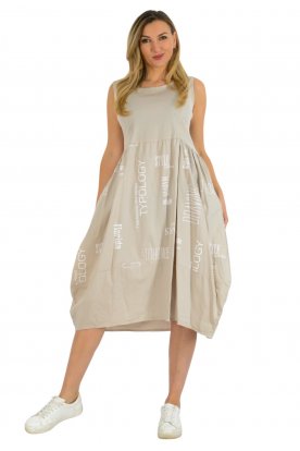 Divatos női ujjatlan zsebes egyedi mintával passzé-vászon kombinált midi hagymaruha