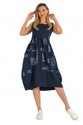 Divatos női ujjatlan zsebes egyedi mintával passzé-vászon kombinált midi hagymaruha