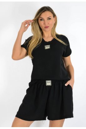 Divatos női rövidujjas és zsebes rövidnadágos muszlin anyagú együttes