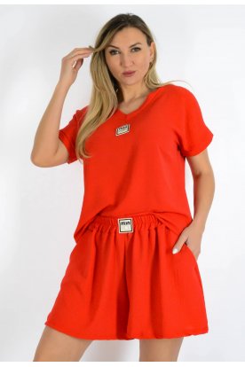 Divatos női rövidujjas és zsebes rövidnadágos muszlin anyagú együttes