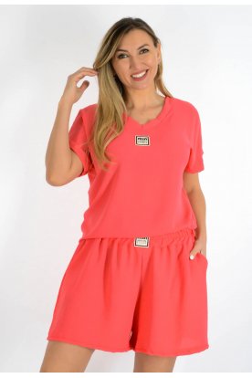Divatos női rövidujjas és zsebes rövidnadágos muszlin anyagú együttes