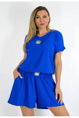Divatos női rövidujjas és zsebes rövidnadágos muszlin anyagú együttes
