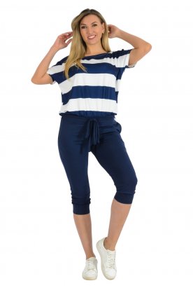 YESSTORY Divatos rövid ujjú zsebes passzés aljú megkötős nöi overál