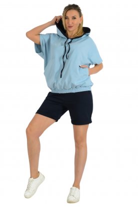 YESSTORY Divatos stílusos kenguruzsebes gumis derekú pamut melegítő együttes térdnacis változatban