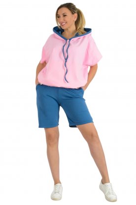 YESSTORY Divatos stílusos kenguruzsebes gumis derekú pamut melegítő együttes térdnacis változatban