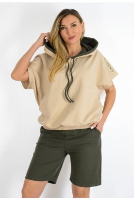 YESSTORY Divatos stílusos kenguruzsebes gumis derekú pamut melegítő együttes térdnacis változatban