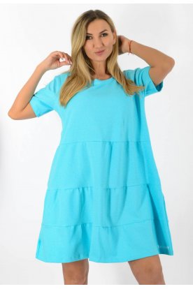 YESSTORY Divatos Plus Size rövid ujjú egyszínű kerek nyakú pamutkevert A-vonalú fagyi miniruha