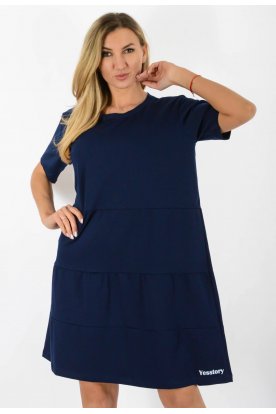 YESSTORY Divatos Plus Size rövid ujjú egyszínű kerek nyakú pamutkevert A-vonalú fagyi miniruha