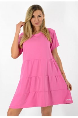 YESSTORY Divatos Plus Size rövid ujjú egyszínű kerek nyakú pamutkevert A-vonalú fagyi miniruha