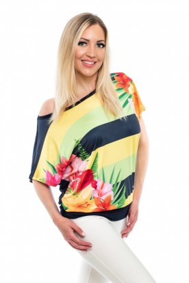 RUCY FASHION Rövid ujjú Tropical mintás passzés aljú rövid ujjú felső