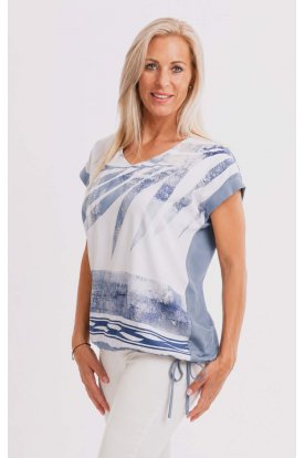 RUCY FASHION Alkalmi elegáns V-nyakú női beach felső tóp-egyedi sötét kék mintával