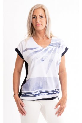 RUCY FASHION Alkalmi elegáns V-nyakú női beach felső  tóp-egyedi sötét kék mintával
