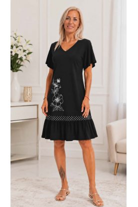 RUCY FASHION Divatos V-nyakú rövid ujjú Mirella hibiszkusz mintás laza esésű nyári ruha