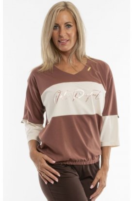 RUCY FASHION 3/4 ujjú divatos V-nyakú fazon Loren city felső gumírozott alsó részszöveges