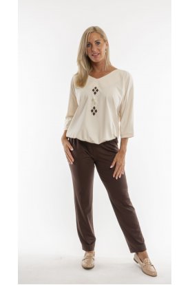 RUCY FASHION 3/4 ujjú divatos V nyakú fazon Jumper zsálya felső rombusz mintával