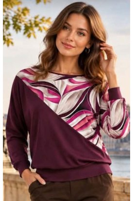 RUCY FASHION Hosszú ujjú extra méret Formázott divatos passzés felső színes dizájn levél minta