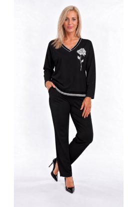 RUCY FASHION Hosszú ujjú V-kivágású passzés laza szabású Rose Dézi felső csillogó rózsamintával